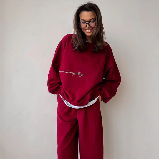 Damen Oversized Sweatshirt und hochgeschnittene Jogginghose Loungewear-Set aus weichem Baumwollfleece mit elastischem Bund Shop Nory
