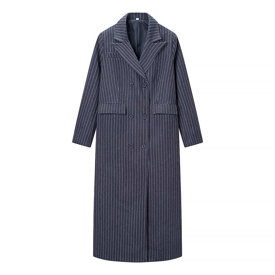 Damen Maximaler Oversize-Mantel im Nadelstreifen-Look mit doppelreihiger Knopfleiste und langen Silhouette Shop Nory