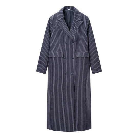 Damen Maximaler Oversize-Mantel im Nadelstreifen-Look mit doppelreihiger Knopfleiste und langen Silhouette Shop Nory