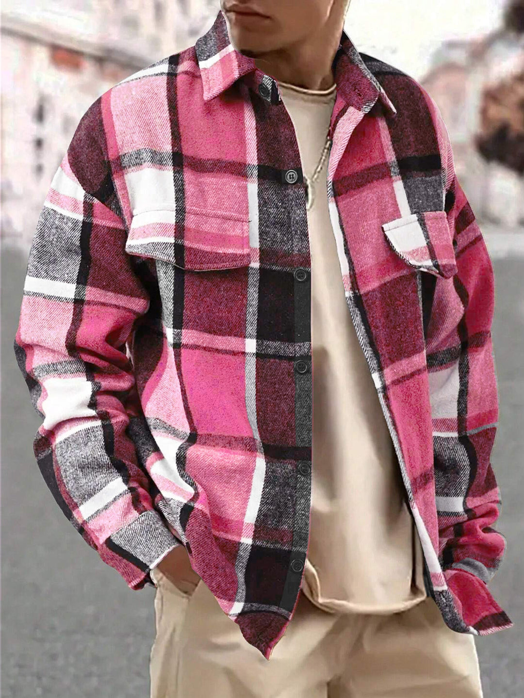 Herren nan weite Karo-Hemdenjacke aus weichem Flanell mit aufgesetzten Brusttaschen
