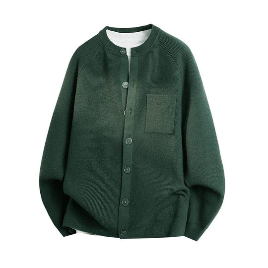 Unisex Leichter Feinstrick-Cardigan mit Rundhalsausschnitt, Brusttasche und Raglanärmeln Shop Nory