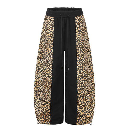 Damen Extraweite Palazzo-Joggpants mit Leo-Panelen, Tunnelzugbund und verstellbarem Saum Shop Nory