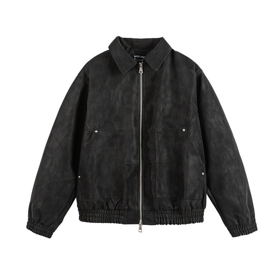 Herren Lederähnlicher Blouson mit Hemdkragen, Zweiwege-Reißverschluss und elastischem Saum Shop Nory