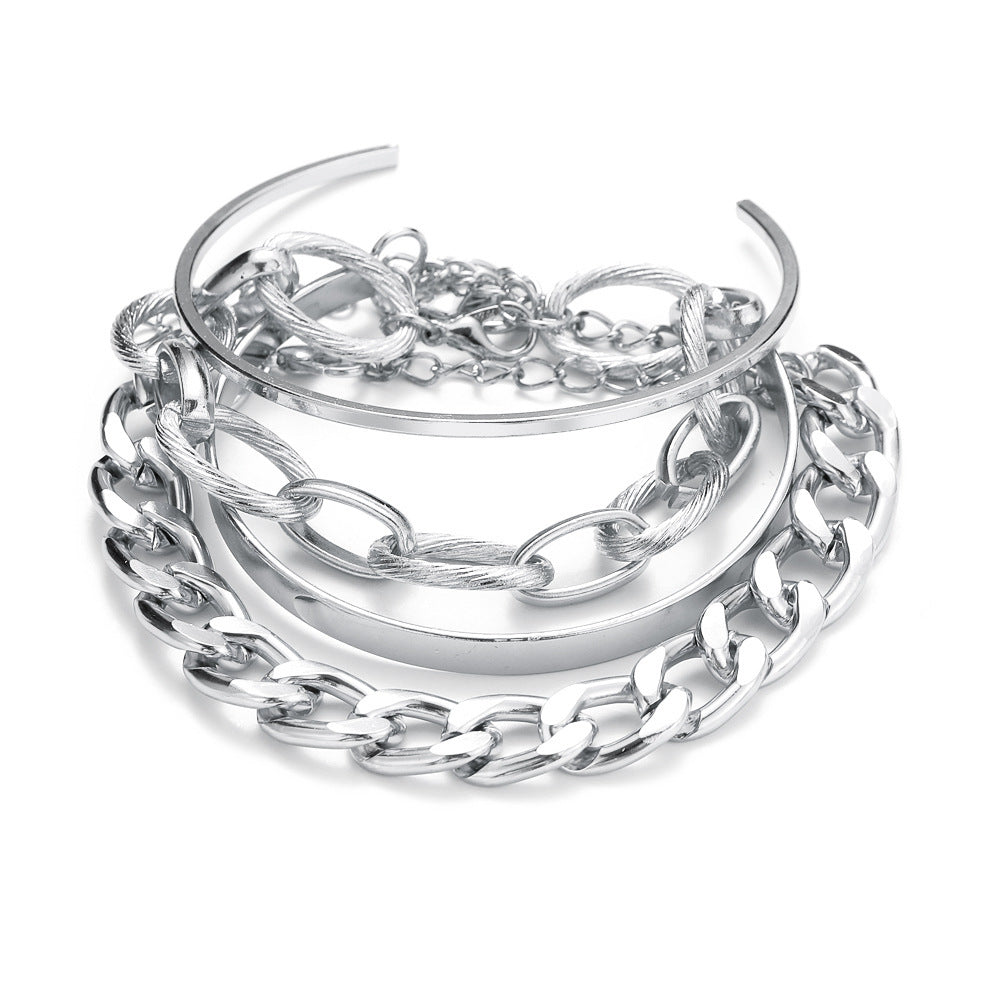 Damen Armreif-Set aus feinen, modernen und strukturierten Ketten Shop Nory