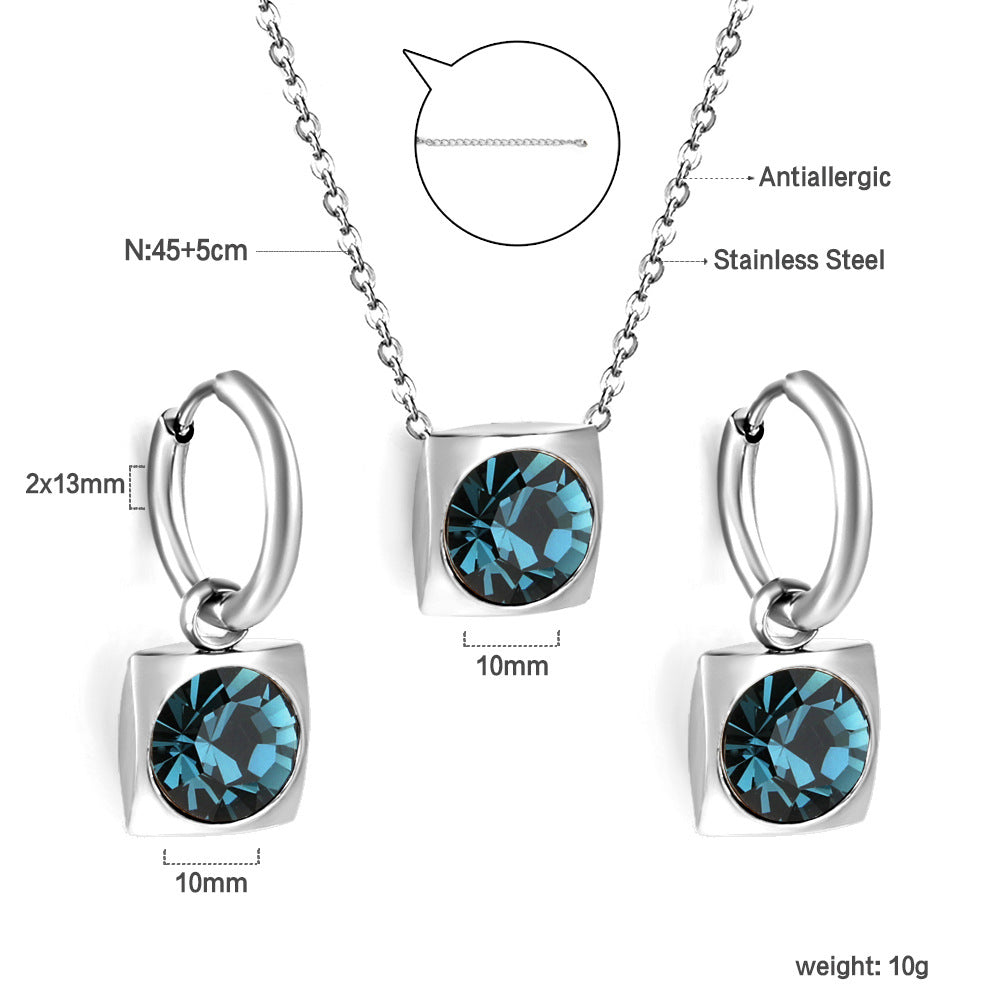Damen zartes Schmuckset mit rundem Zirkonia-Anhänger und Edelstahlohrringen Shop Nory