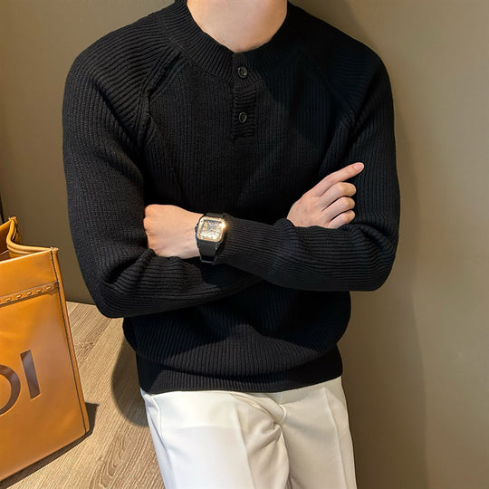 Herren Feinstrick-Henley-Pullover mit Raglanärmeln und feiner Rippstruktur Shop Nory