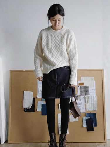 Damen Strukturierter Zopfmuster-Pullover aus Merino-Mix mit gerippten Abschlüssen und kastiger Passform Shop Nory