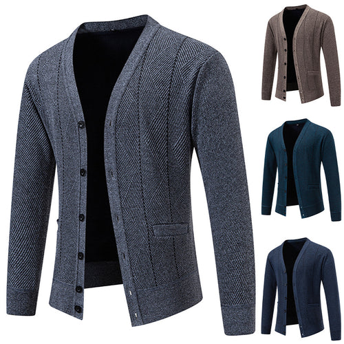 Herren Strukturierter Feinstrick-Cardigan mit Chevron‑Muster, V‑Ausschnitt und Eingrifftaschen Shop Nory