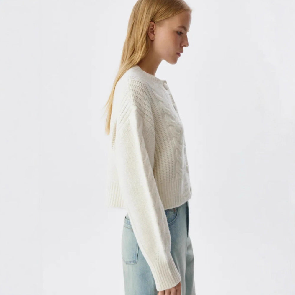 Damen Modischer Grobstrickpullover mit Knopfdetails Shop Nory