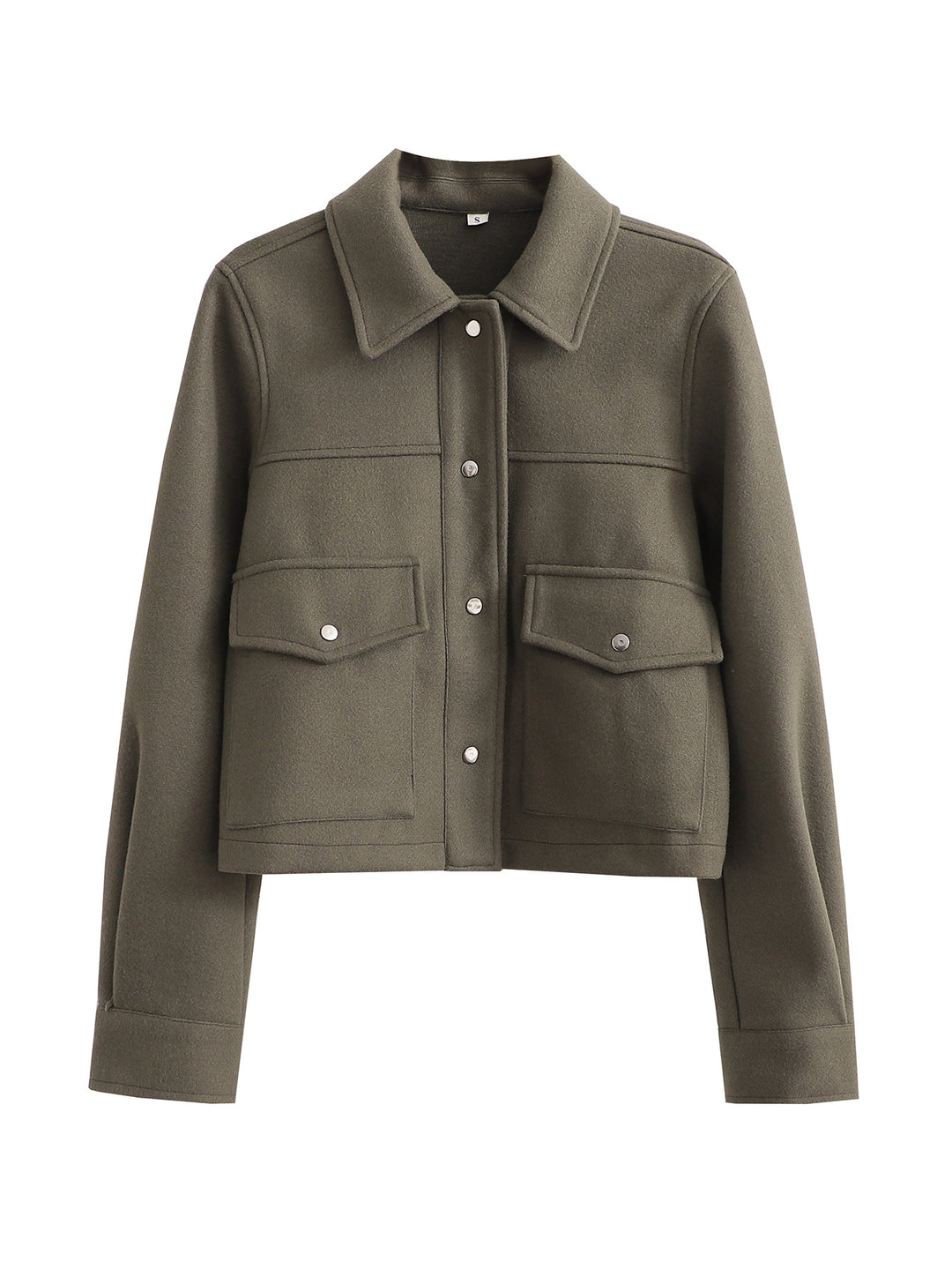 Damen Kurz geschnittene Wolloptik-Jacke mit Pattentaschen und Druckknöpfen Shop Nory