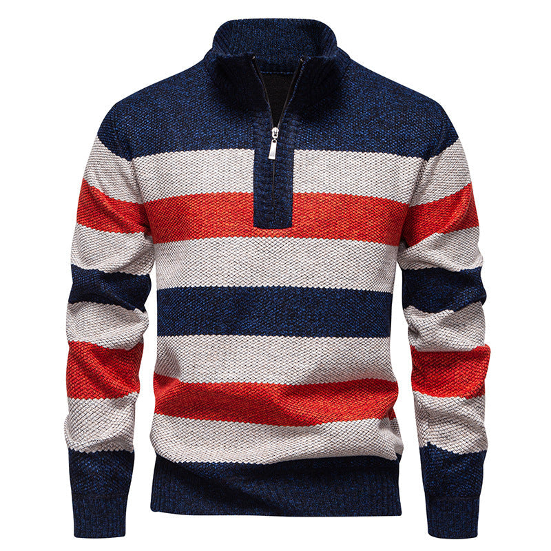 Herren modischer Strickpullover mit halbhohem Kragen und kontrastierenden Streifen