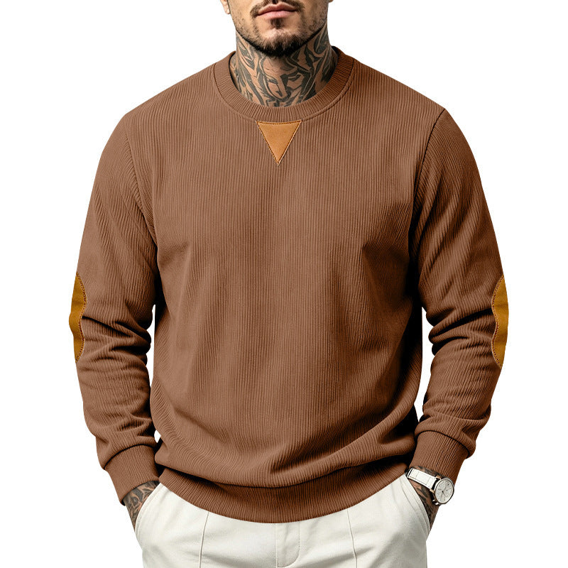 Herren Geripptes Sweatshirt mit Lederoptik-Ellbogenpatches und Dreieck-Applikation Shop Nory