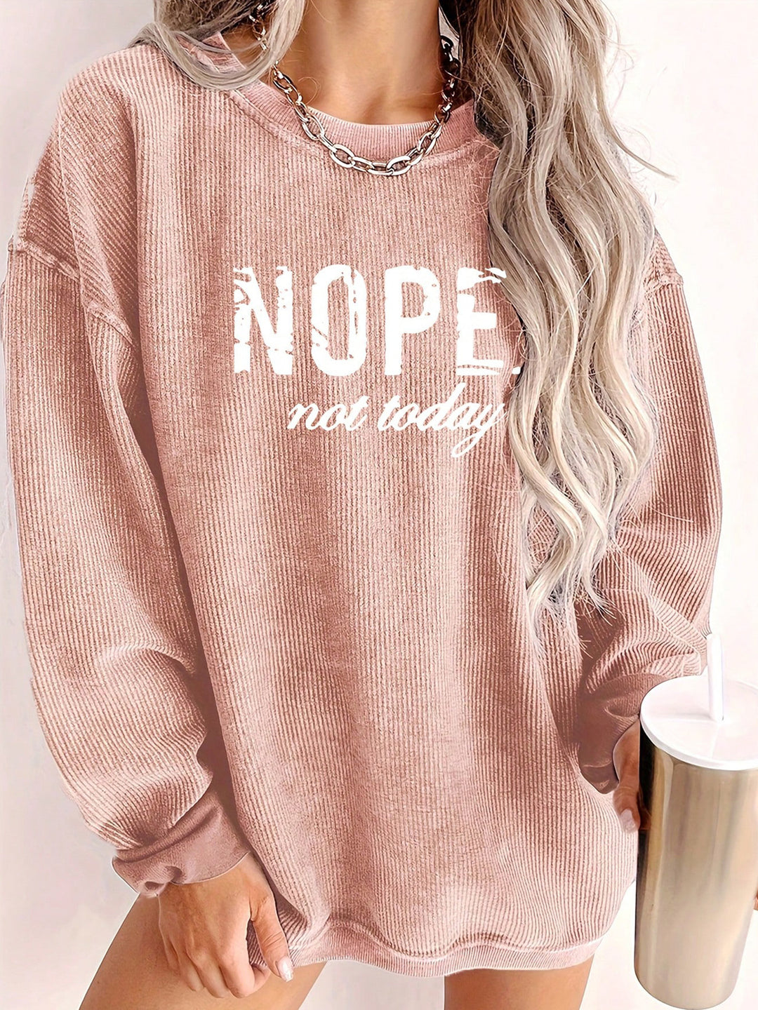 Damen Oversize Cord-Tunika mit Statement-Print Shop Nory