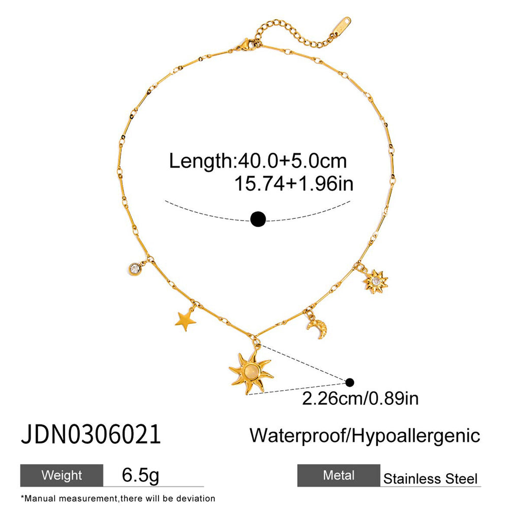 Damen Halskette mit einzigartigem Sonnen-Mond-Anhänger aus hypoallergenem Edelstahl Shop Nory