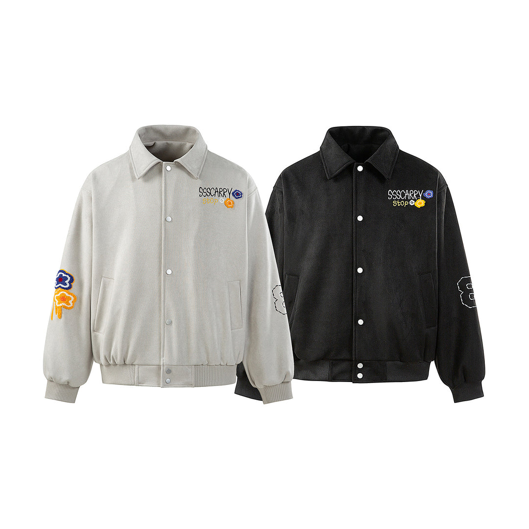 Unisex Boxy‑Blousonjacke mit gestickten Blumenpatches und elastischem Saum Shop Nory