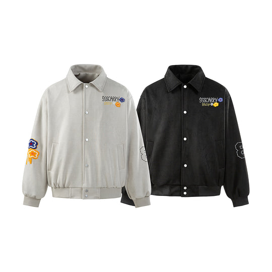 Unisex Boxy‑Blousonjacke mit gestickten Blumenpatches und elastischem Saum Shop Nory