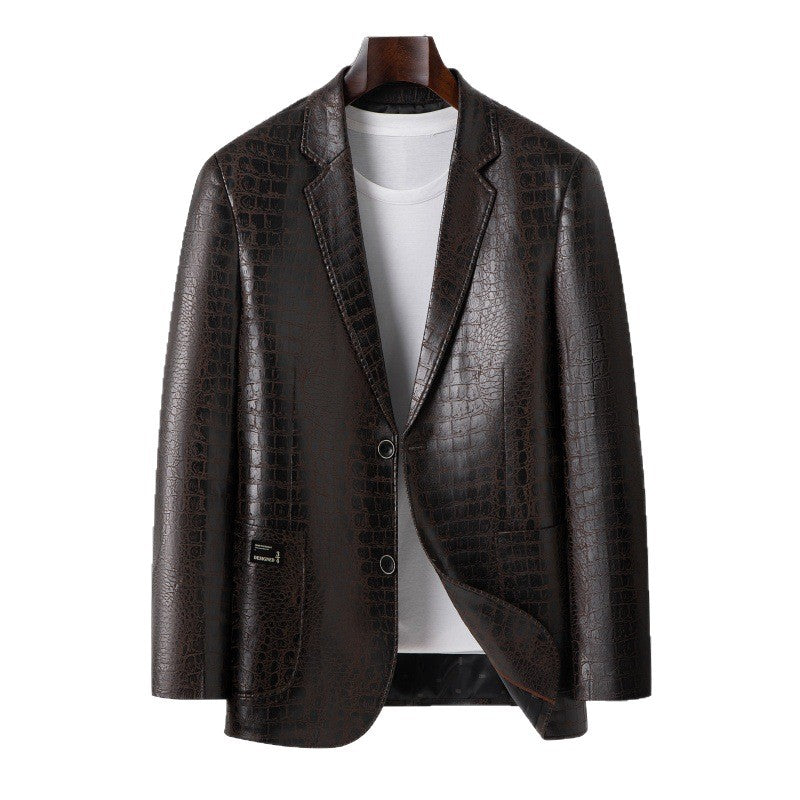 Herren Blazer mit Krokoprägung aus veganem Leder und Zweiknopf-Silhouette Shop Nory