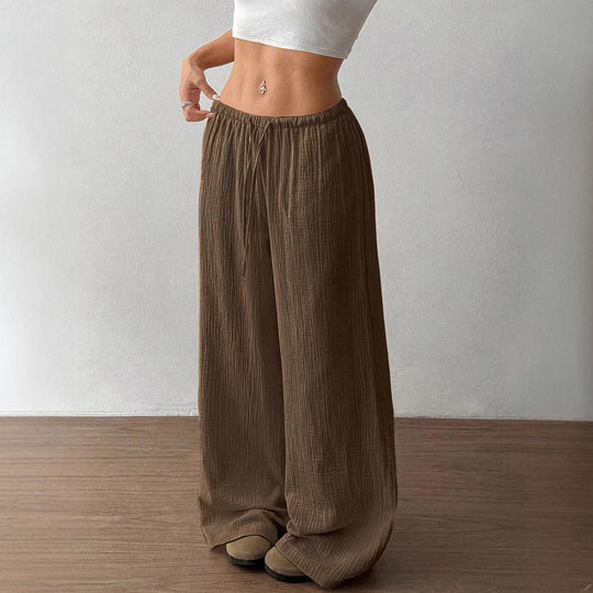 Damen Weite Baumwoll-Gauze-Hose mit hohem Bund, Gummizug und Kordelzug Shop Nory