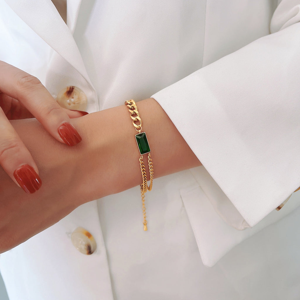 Damen Fußkette mit luxuriösem grünen Kristallelement Shop Nory