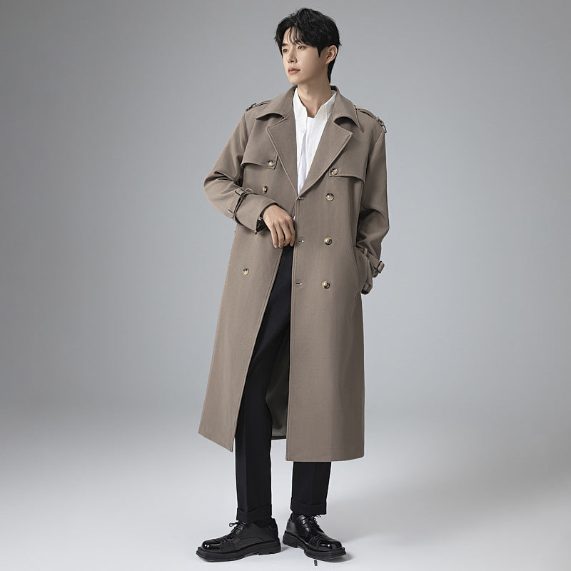 Herren Moderner Maxilanger Doppelreihiger Trenchcoat mit klassischem Revers und verstellbaren Manschetten Shop Nory