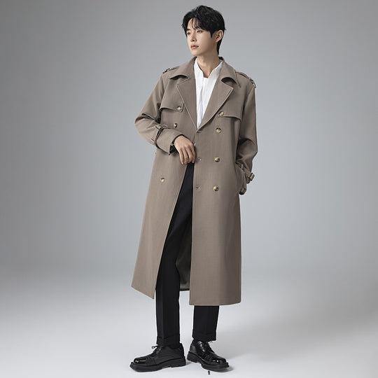 Herren Moderner Maxilanger Doppelreihiger Trenchcoat mit klassischem Revers und verstellbaren Manschetten Shop Nory