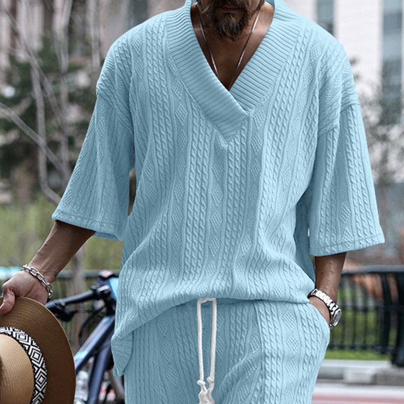Damen Oversized Kurzarm-Strickpullover mit tiefem V‑Ausschnitt und Zopfmuster Shop Nory