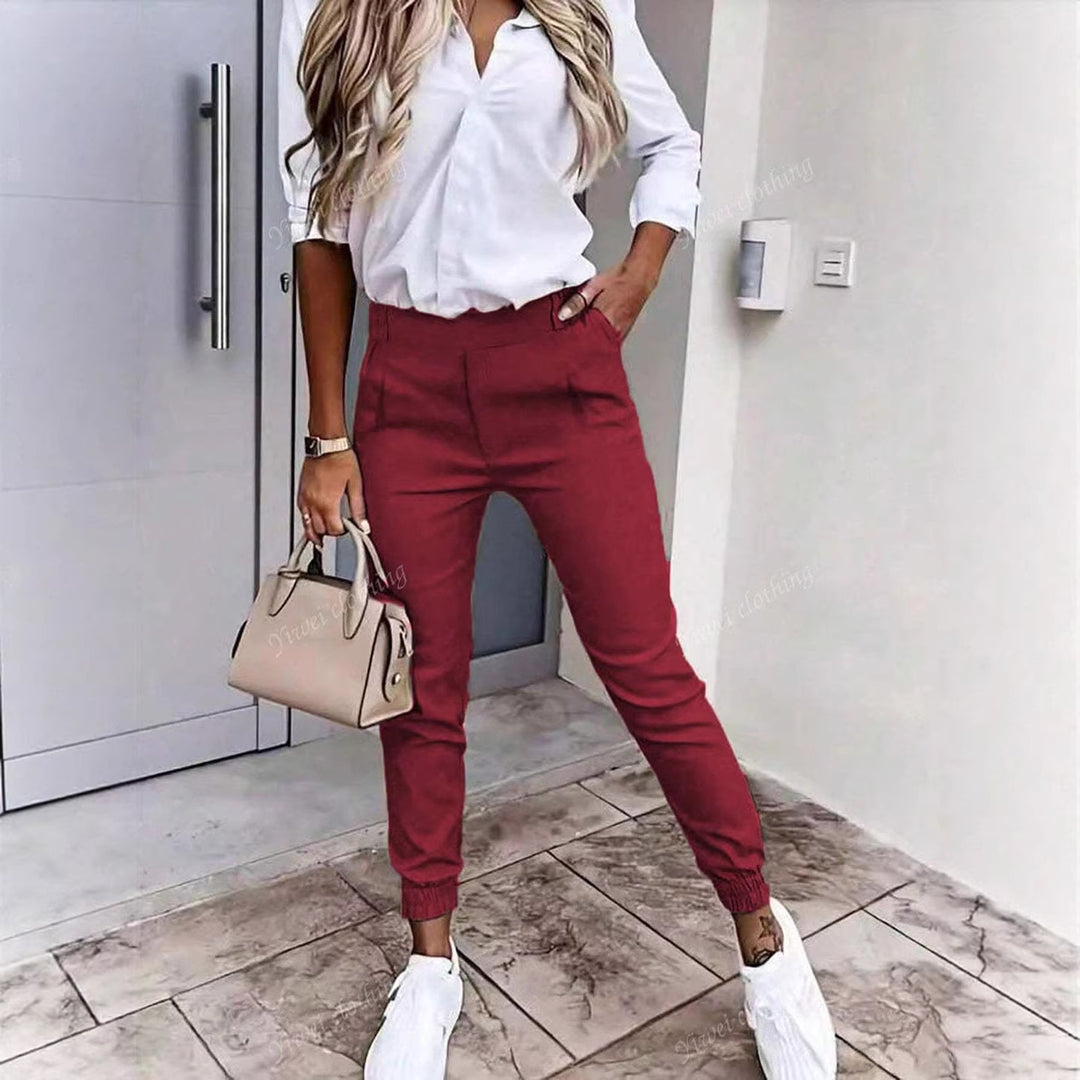Damen Enganliegende Chino-Jogger mit hohem Bund und elastischen Bündchen Shop Nory