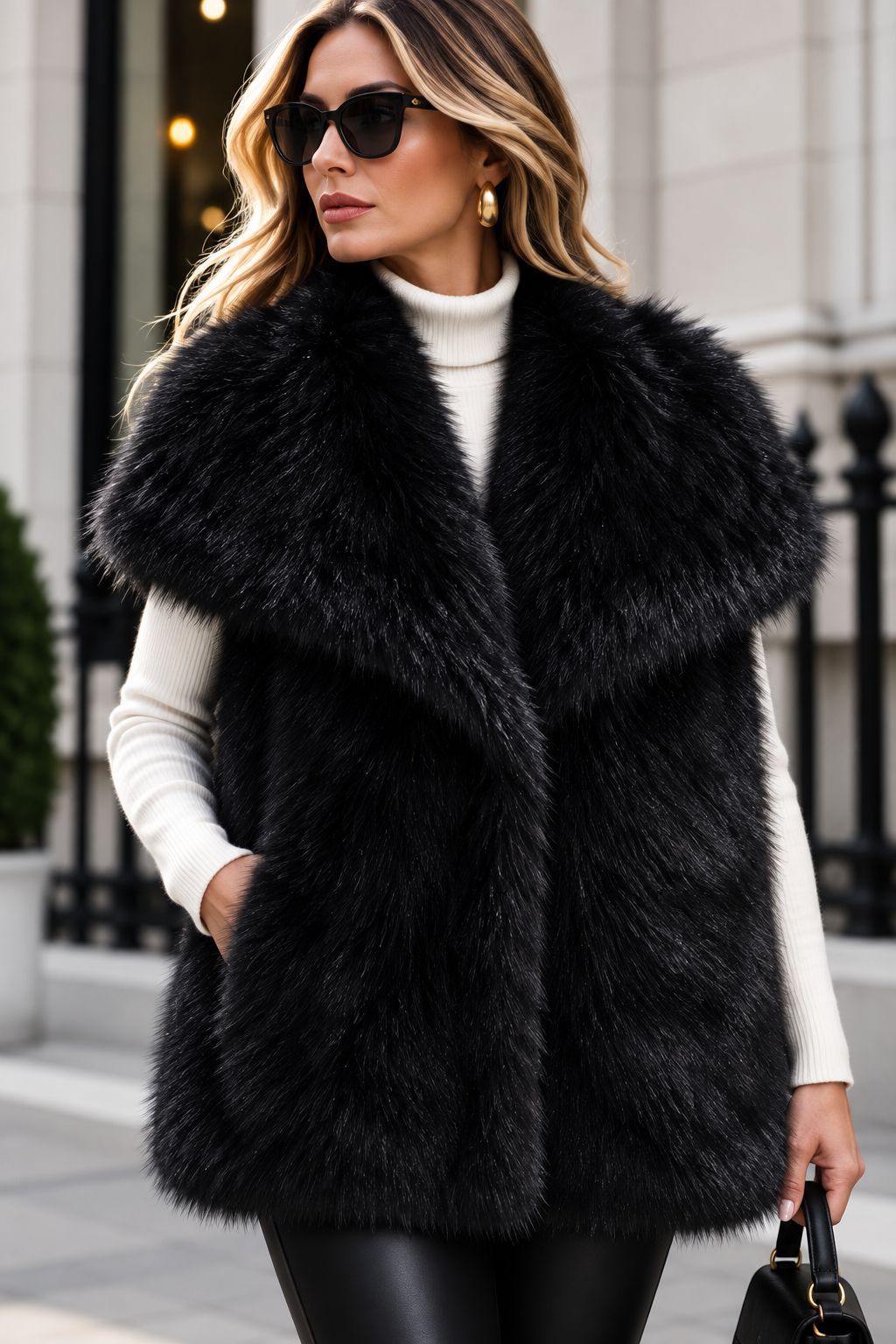 Damen Ärmellose Luxus‑Faux‑Fur‑Weste mit extraweichem Langflor und übergroßem Schalkragen Shop Nory