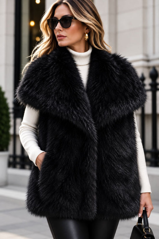 Damen Ärmellose Luxus‑Faux‑Fur‑Weste mit extraweichem Langflor und übergroßem Schalkragen Shop Nory