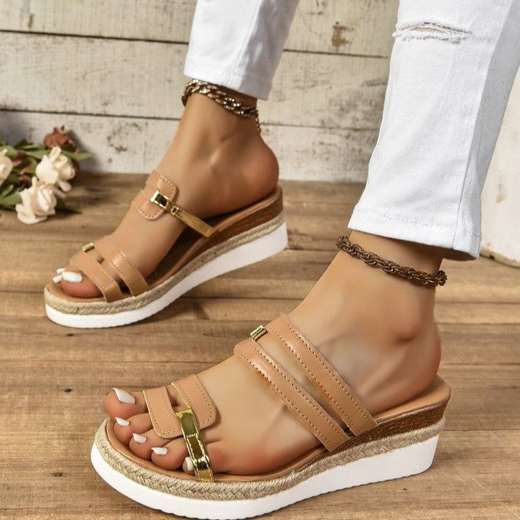 Damen Wedge-Sandalen mit eleganten Riemen und verstellbarem Schnallenverschluss Shopnory