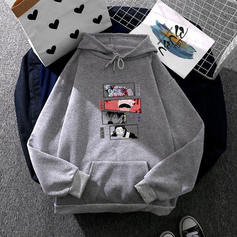 Damen nan Oversize Kapuzenpullover mit Manga-Frontprint und Kängurutasche Shop Nory