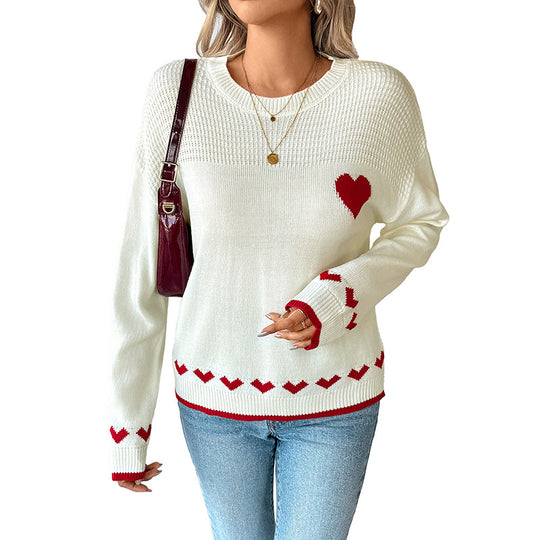 Damen Verspielter Strickpullover mit Herzmotiven Shop Nory