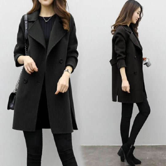 Damen Eleganter Wollmantel mit doppelter Knopfleiste