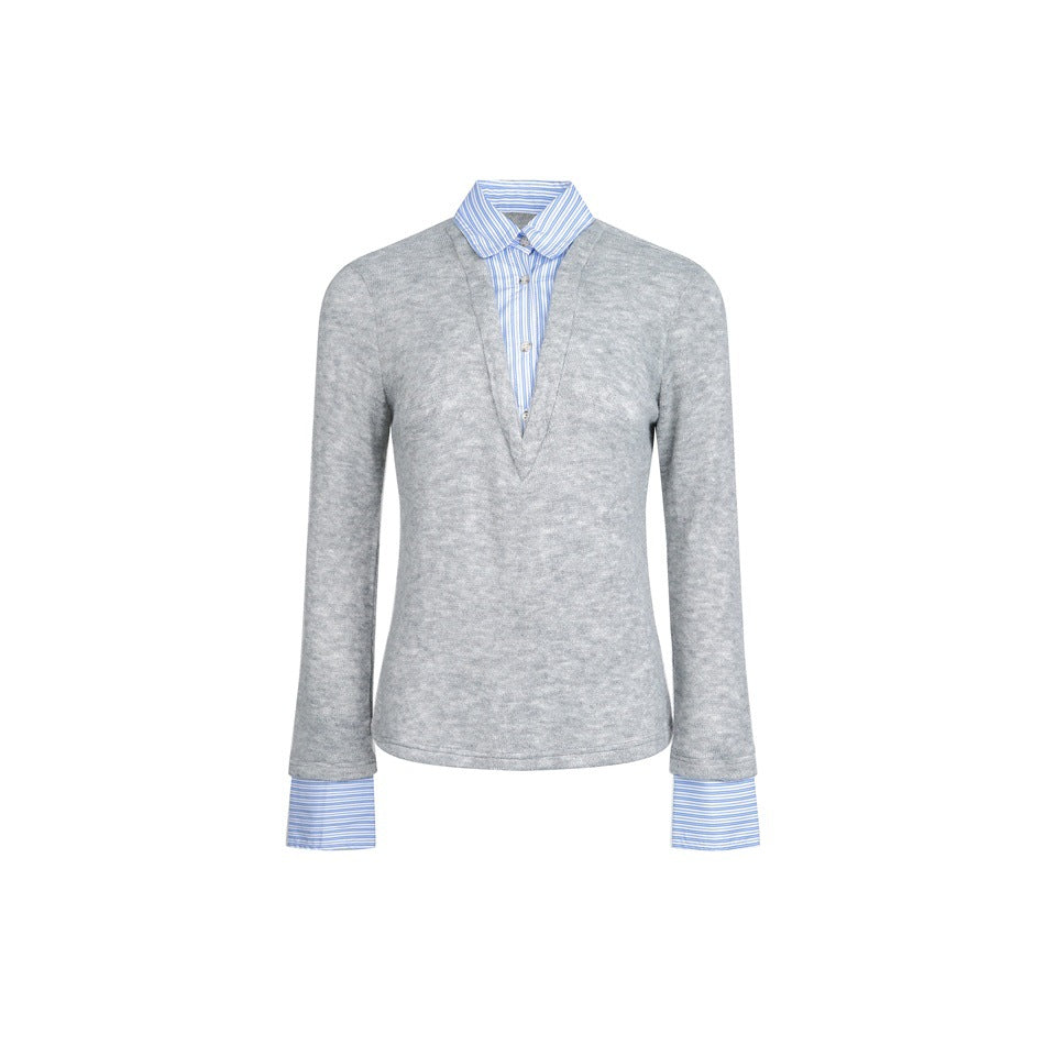 Damen Lagenlook-Pullover mit integriertem Hemdkragen und Manschetten Shop Nory