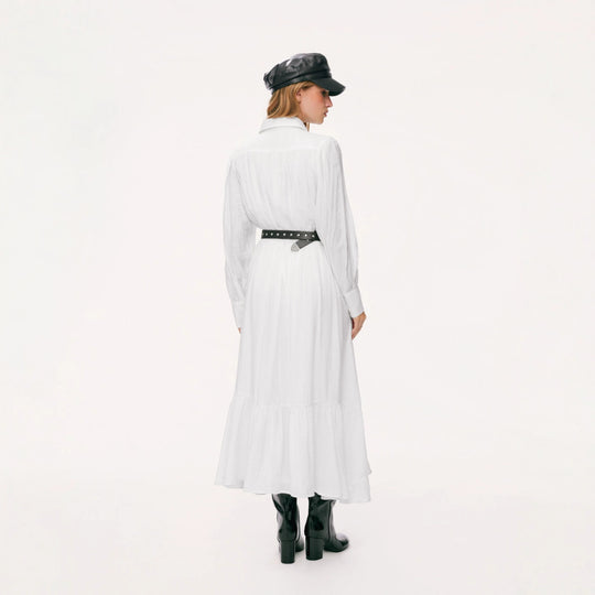 Damen Langes Hemdblusenkleid mit Spitzenbesatz, Taillierung und Stufenrock Shop Nory