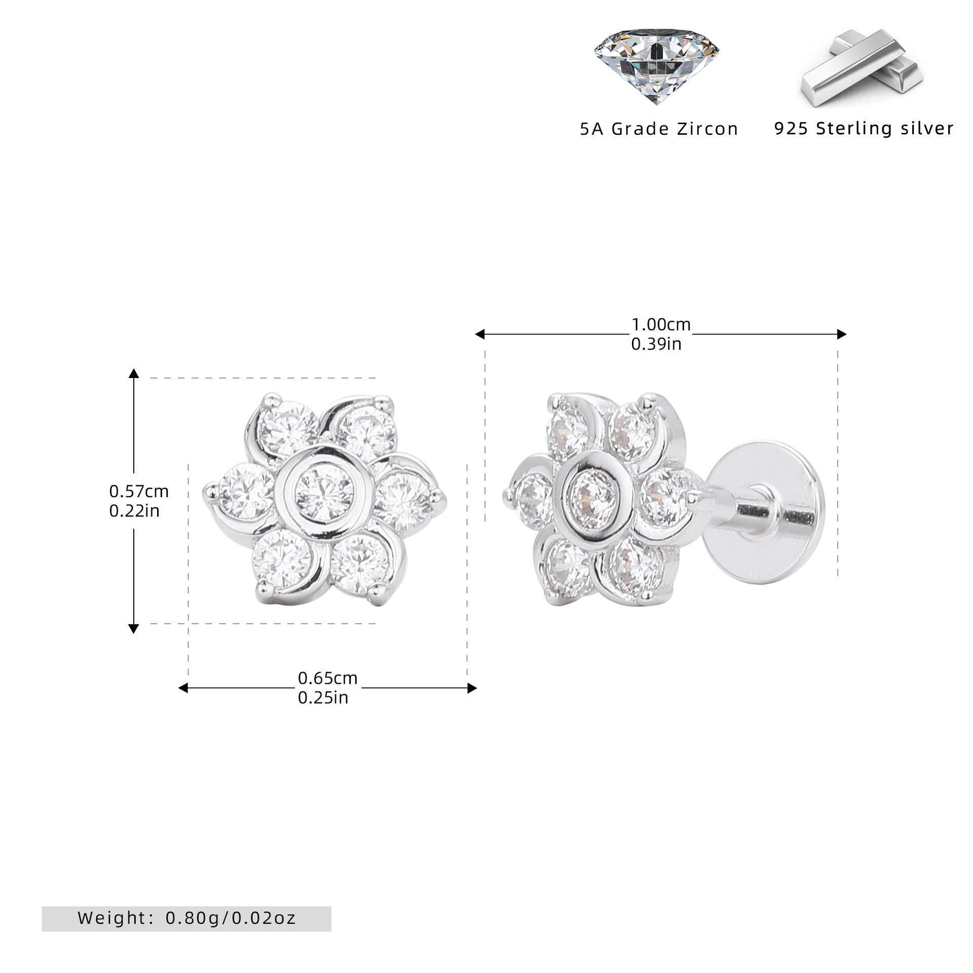Damen Ohrstecker mit funkelnden Zirkonblüten aus hochwertigem 925 Sterling Silber Shop Nory