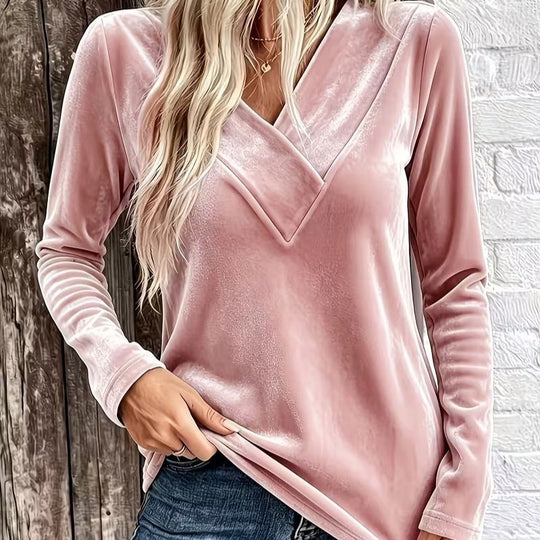 Damen Velours-Longsleeve mit überlappendem V-Ausschnitt und femininer Drapierung Shop Nory