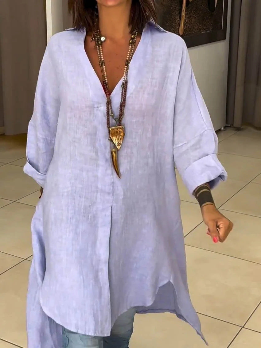 Damen Leinen Tunika mit asymmetrischem Schnitt und eleganten Details