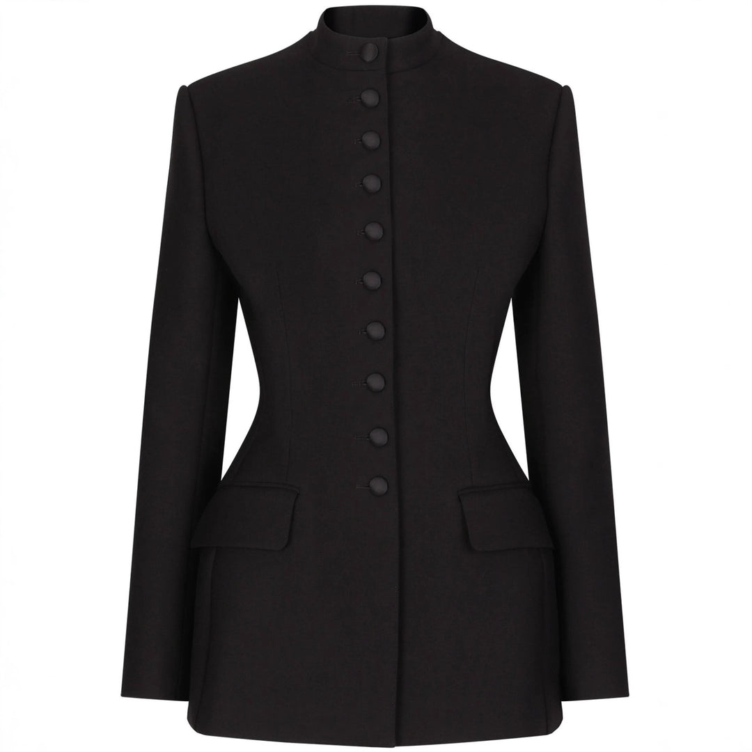 Damen Taillierter Blazer mit Stehkragen, strukturierter Schulter und dekorativer Knopfleiste Shop Nory
