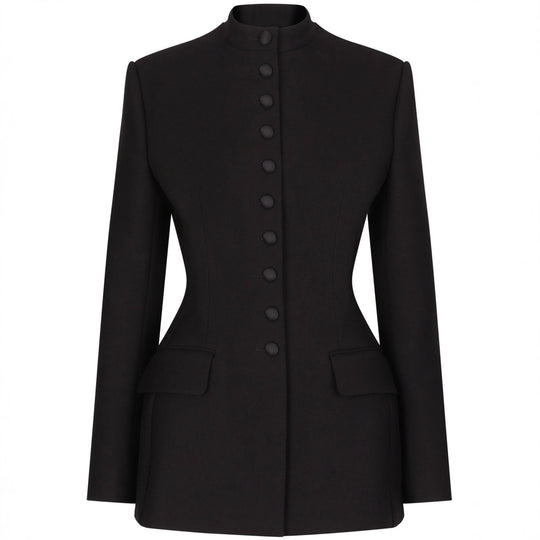 Damen Taillierter Blazer mit Stehkragen, strukturierter Schulter und dekorativer Knopfleiste Shop Nory
