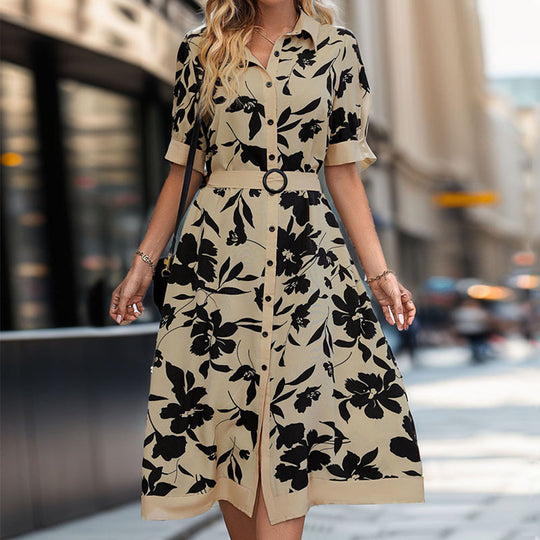Damen Tailliertes Blusenkleid mit Taillengürtel, Frontknopfleiste und Frontschlitz Shop Nory