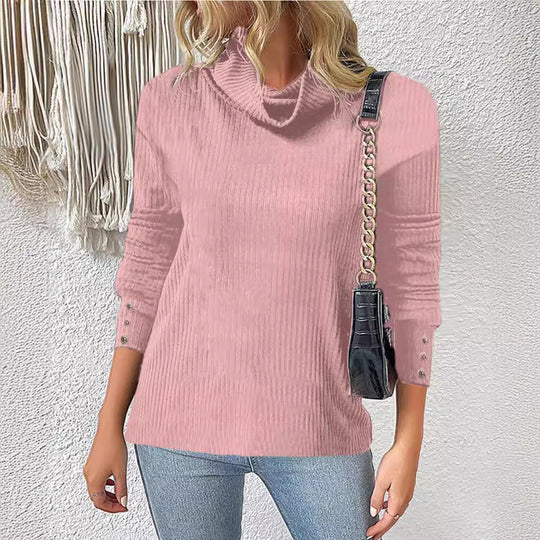 Damen Rippschneider Rollkragenpullover mit 3/4-Ärmeln und dekorativer Knopfleiste Shop Nory