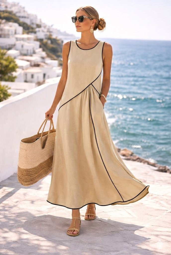 Damen Maxikleid mit fließendem Schnitt und asymmetrischem Design