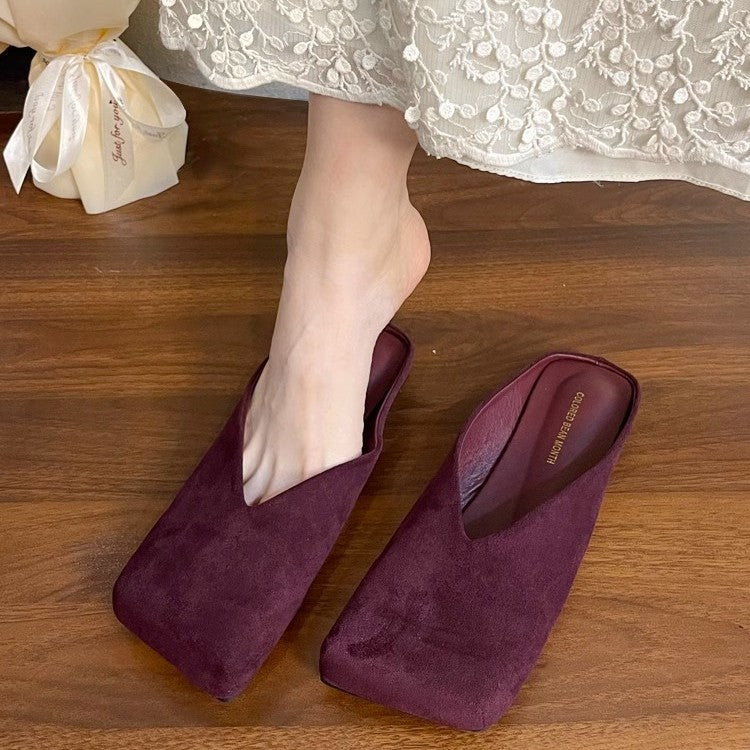 Damen quadratische Samt‑Mules mit V‑Ausschnitt und gepolstertem Komfortfußbett Shop Nory