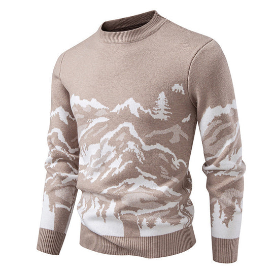 Herren Strickpullover mit Bergmotiv und hohem Kragen