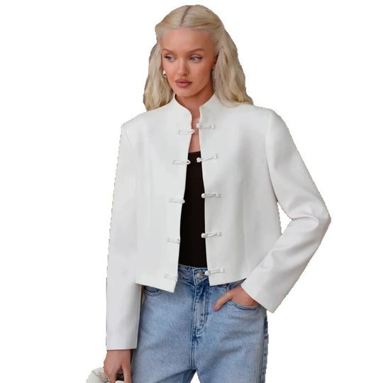 Damen Kurzblazer mit Mandarinkragen und dekorativen Knotenverschlüssen Shop Nory