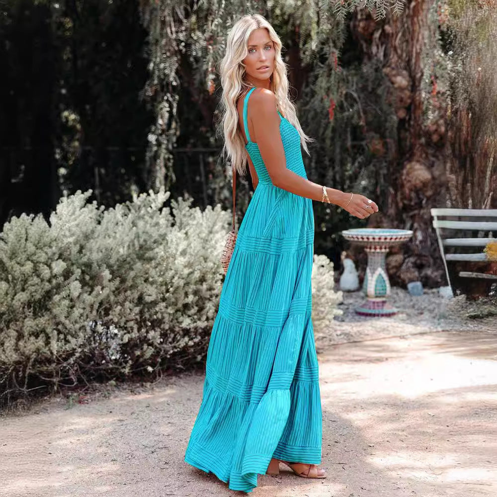 Damen Maxikleid mit gerafftem Oberteil und voluminösem Rock Shopnory