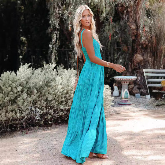 Damen Maxikleid mit gerafftem Oberteil und voluminösem Rock Shopnory