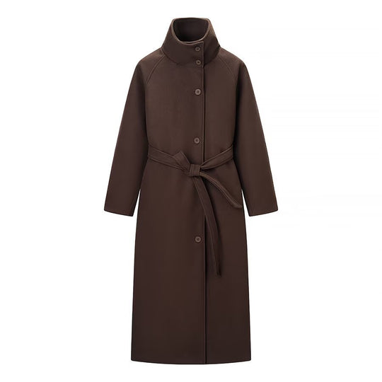 Damen Langmantel mit Bindegürtel und hohem Stehkragen aus Wollmix Shop Nory