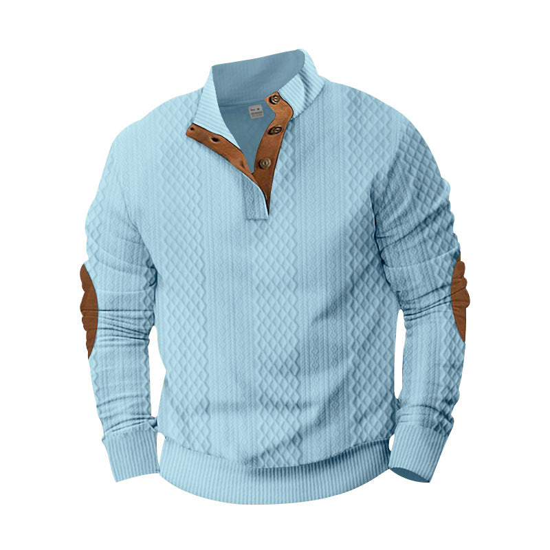 Herren nan texturierter Halbzip-Pullover im Troyer-Stil mit Kontrastbesatz und Leder-Ellbogenpatches Shop Nory
